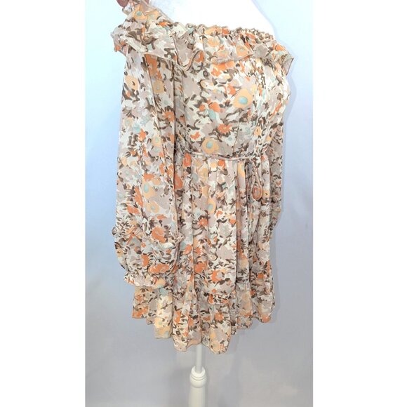 NWT Petal & Pup | Off The Shoulder Beige Floral Boho Mini Dress | Size 6 - Picture 3 of 13